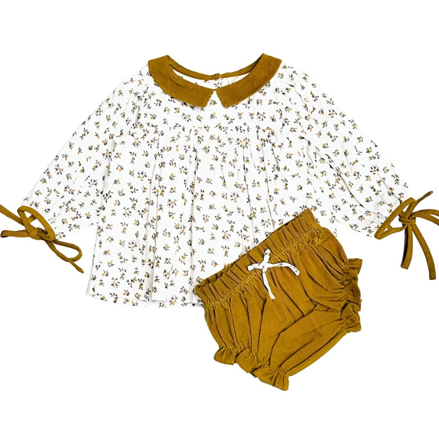 Floral Muslin Baby Dress + Corduroy Bloomer Set-DRESSES & SKIRTS-Viverano Organics-Joannas Cuties