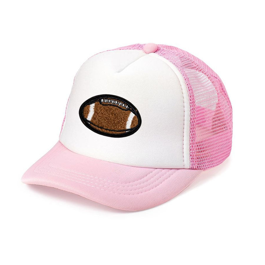 Football Patch Trucker Hat - Pink-SUN HATS-Sweet Wink-Joannas Cuties