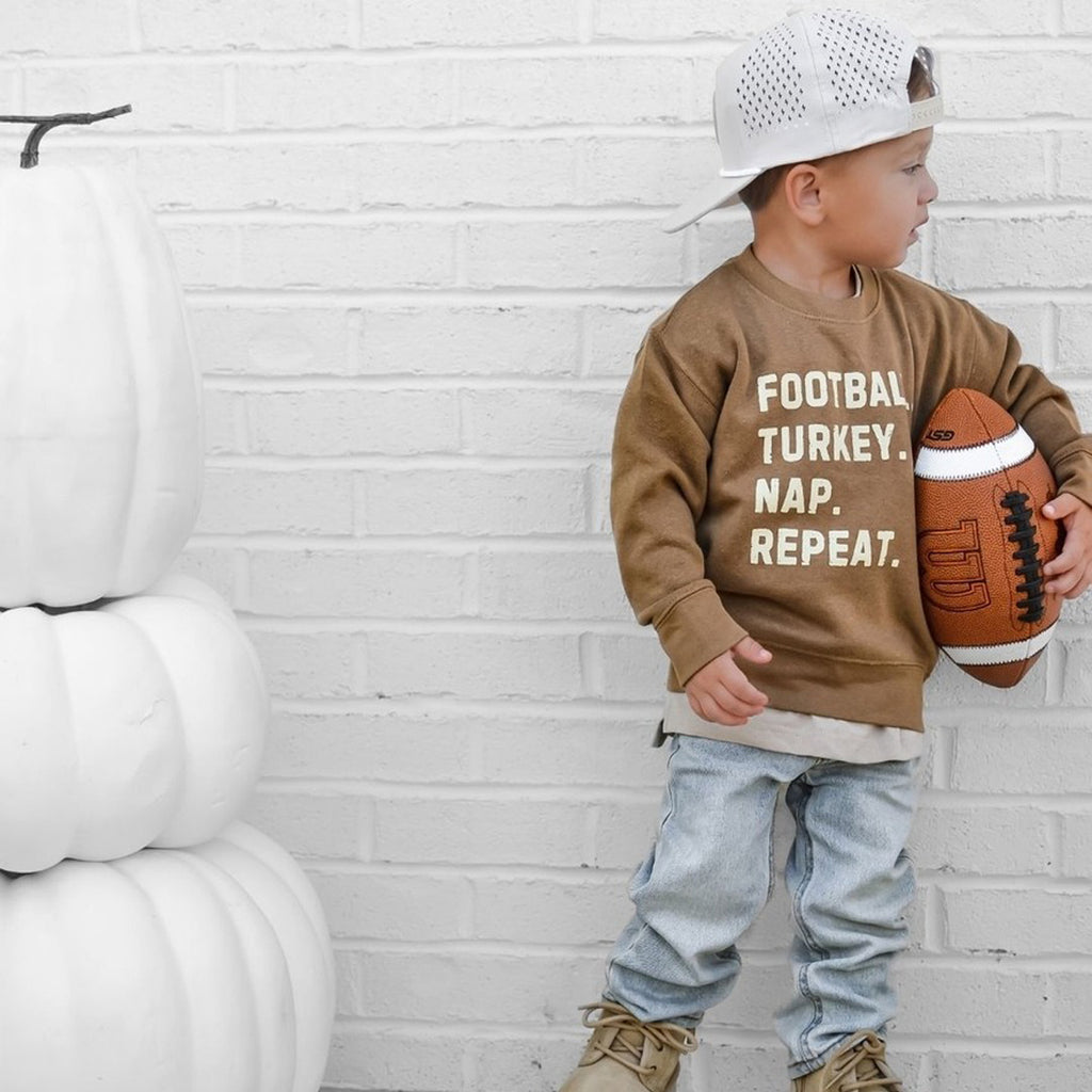 Football Turkey Nap Repeat Thanksgiving Kids Sweatshirt