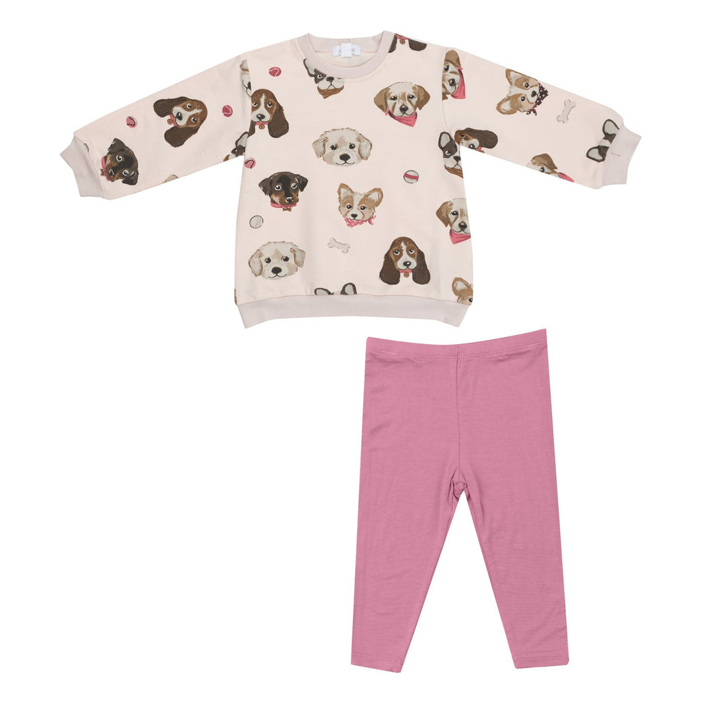 French Terry Pretty Puppy Faces - Puffy L/s Oversized Sweatshirt + Legging