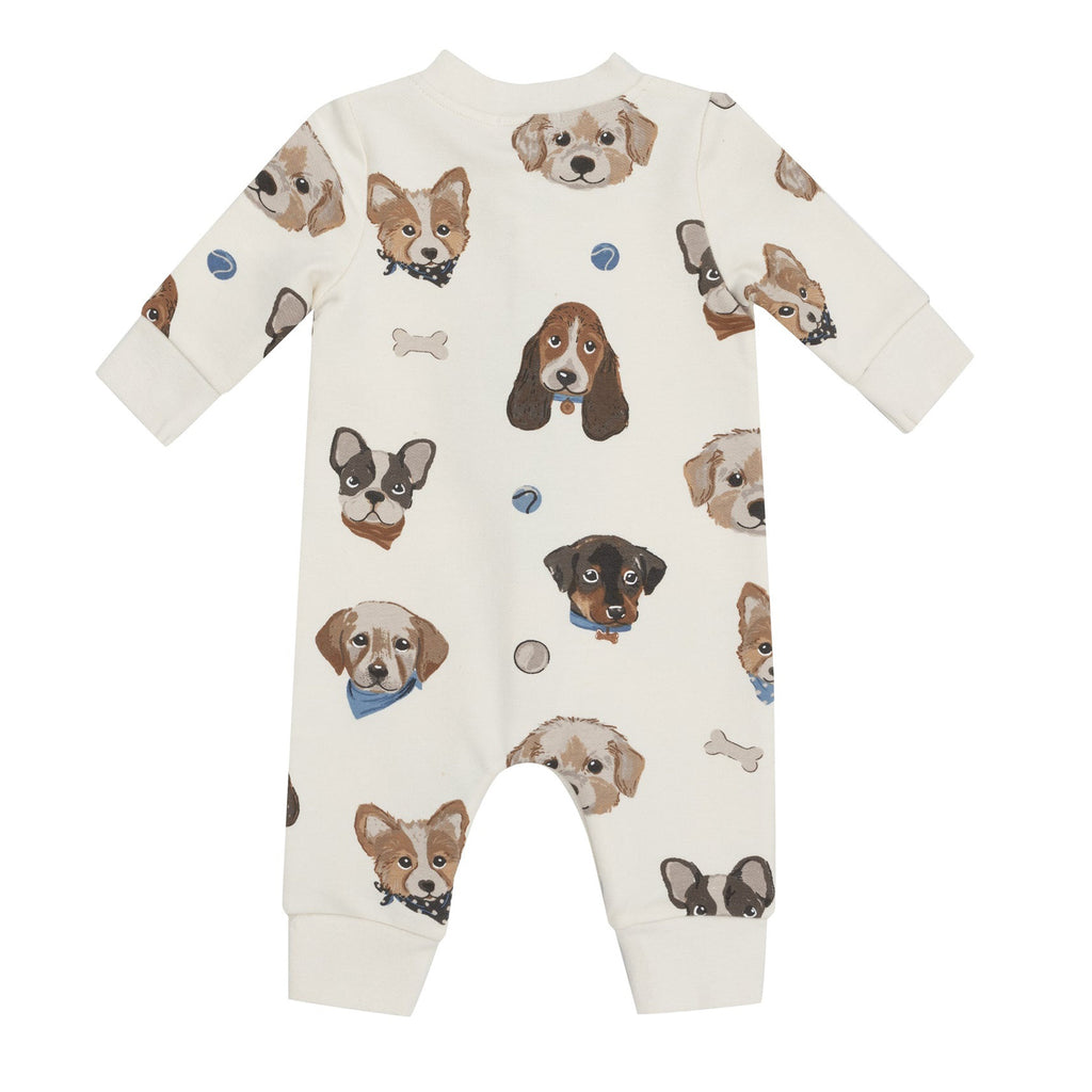 French Terry Vintage Puppy Faces - Baseball Collar Romper