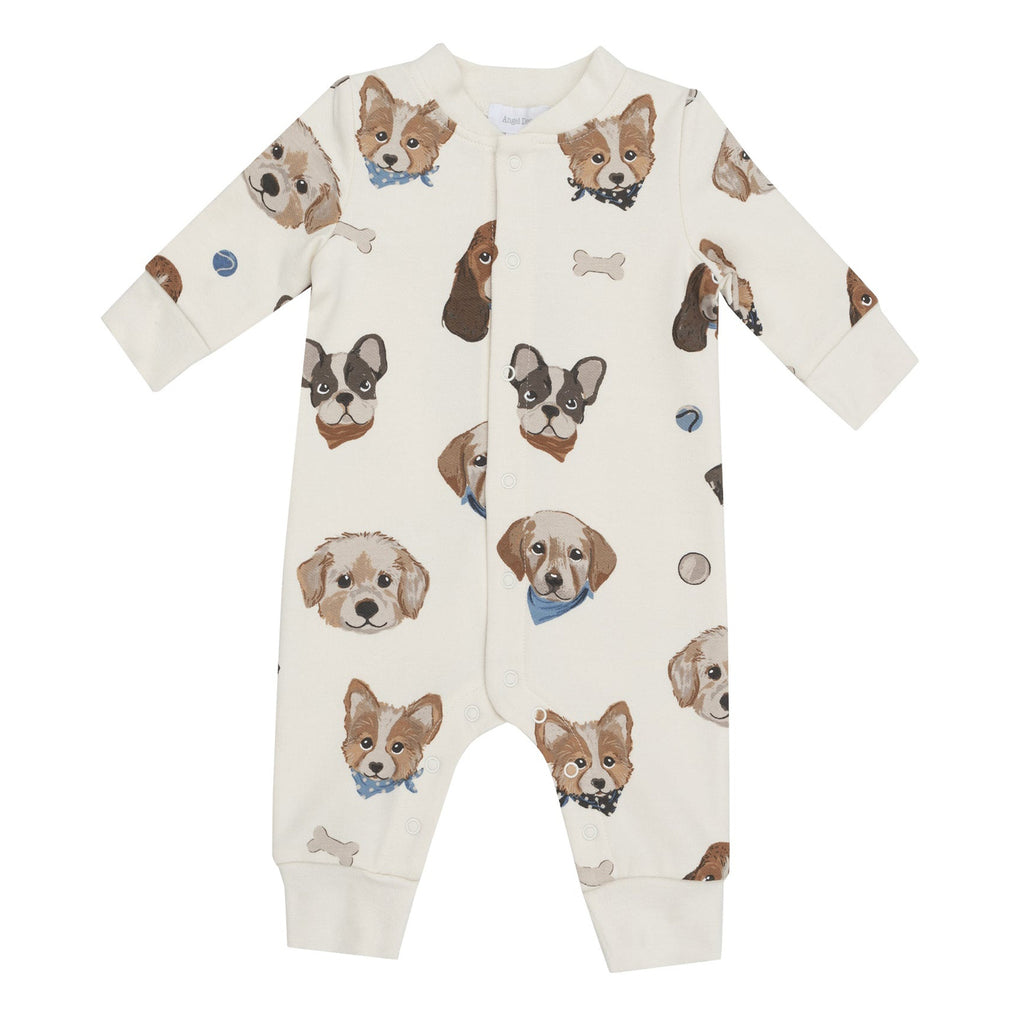 French Terry Vintage Puppy Faces - Baseball Collar Romper