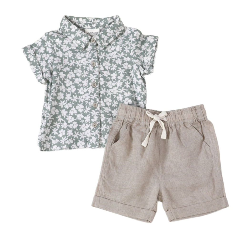 Gabriel Baby Floral Linen Shirt & Shorts Set