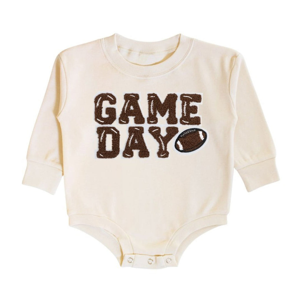 Game Day Patch Long Sleeve Romper - Football Baby Bodysuit