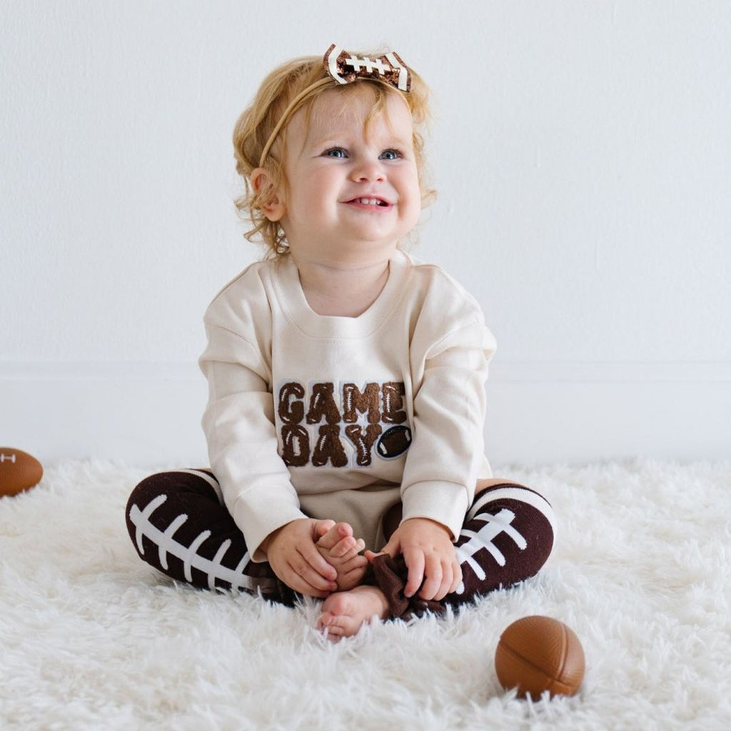 Game Day Patch Long Sleeve Romper - Football Baby Bodysuit