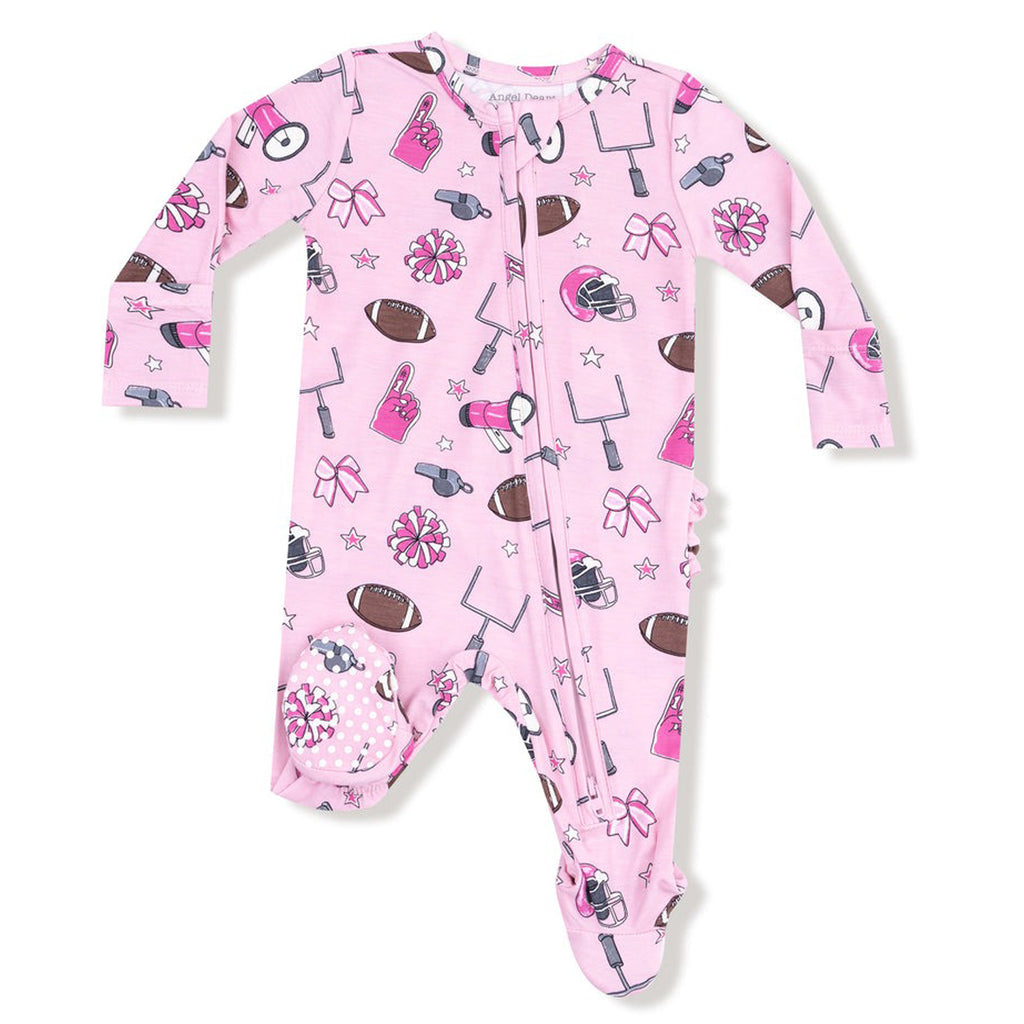 Game day - Pink 2 Way Zipper Ruffle Back Footie