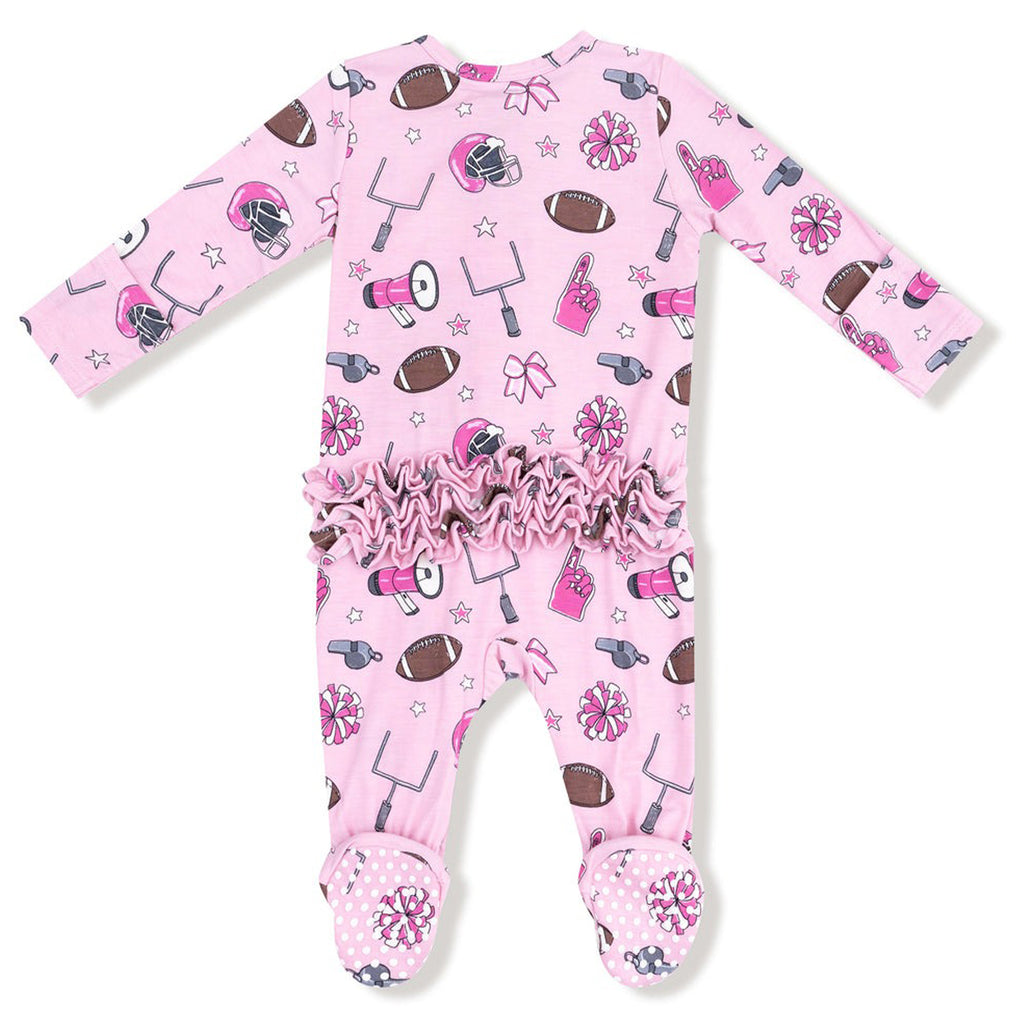 Game day - Pink 2 Way Zipper Ruffle Back Footie