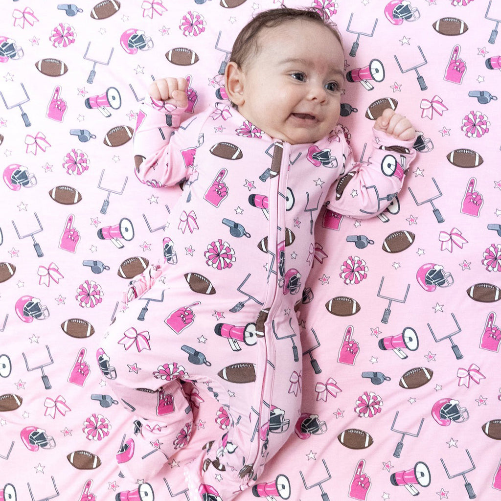 Game day - Pink 2 Way Zipper Ruffle Back Footie