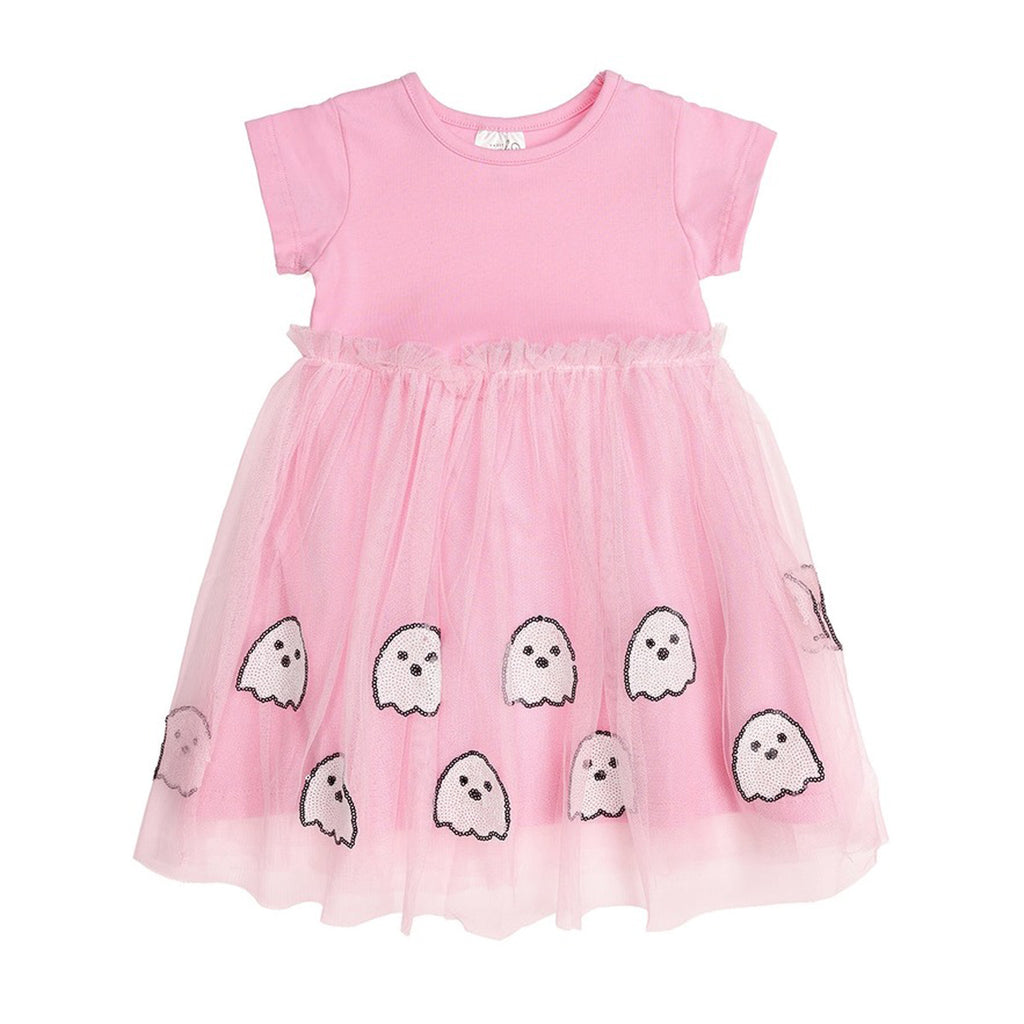 Ghost Sequin Halloween Short Sleeve Tutu Dress