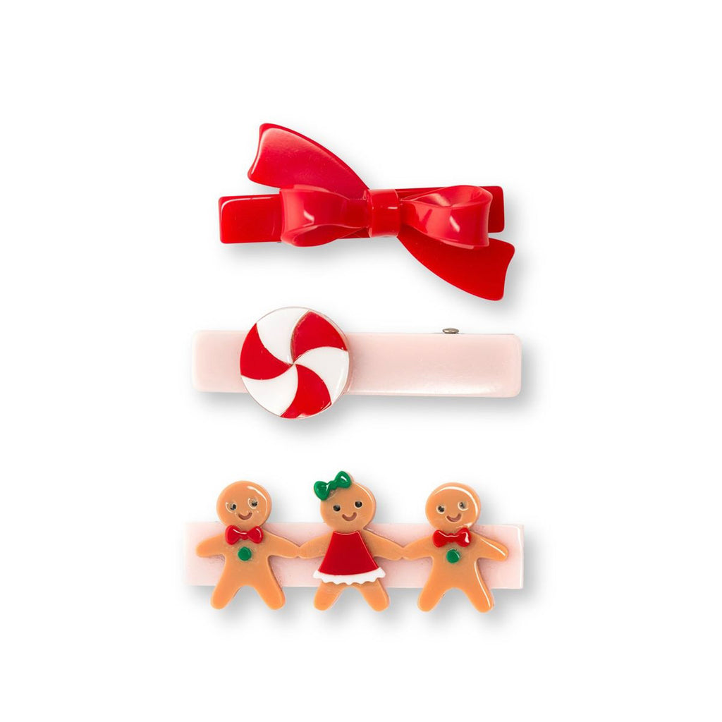 Gingerbread Candy and Red Bow Hair Clips