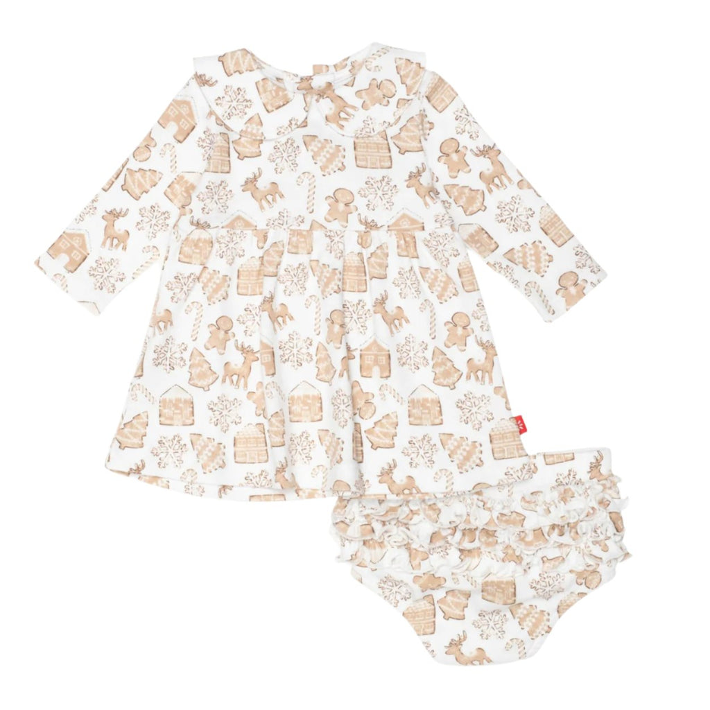 Gingerbread Lane Organic Cotton Magnetic Little Baby Dress + Diaper Cover Set