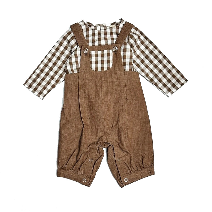 Gingham Muslin Shirt + Corduroy Baby Overall Set-OUTFITS-Viverano Organics-Joannas Cuties