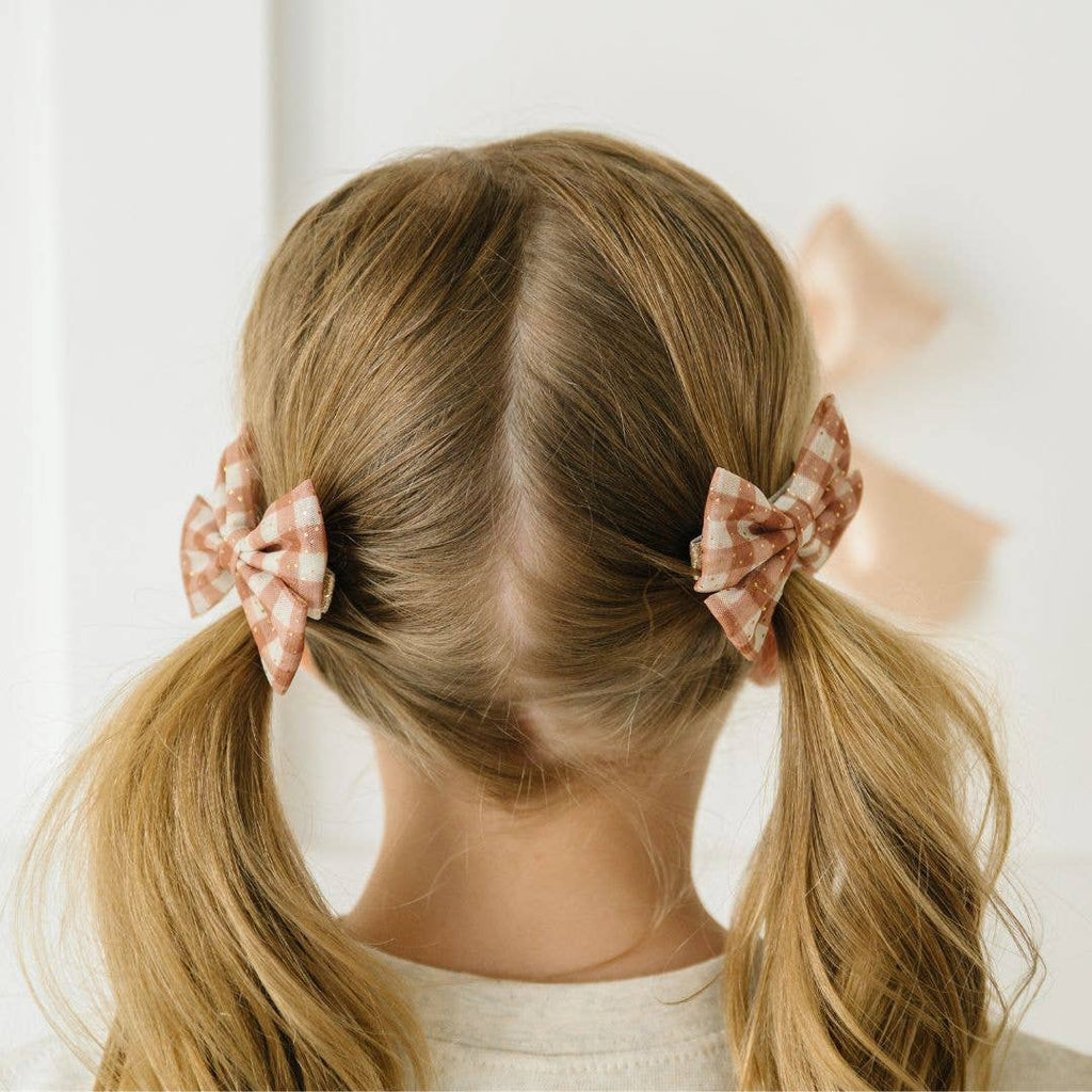 Gingham Printed Tulle Bow Clip Set