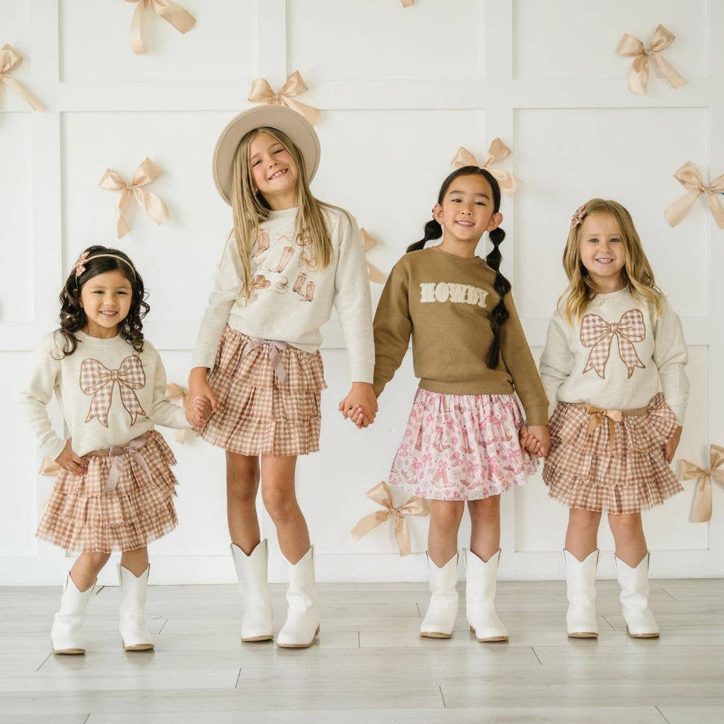 Gingham Printed Tulle Bow Clip Set