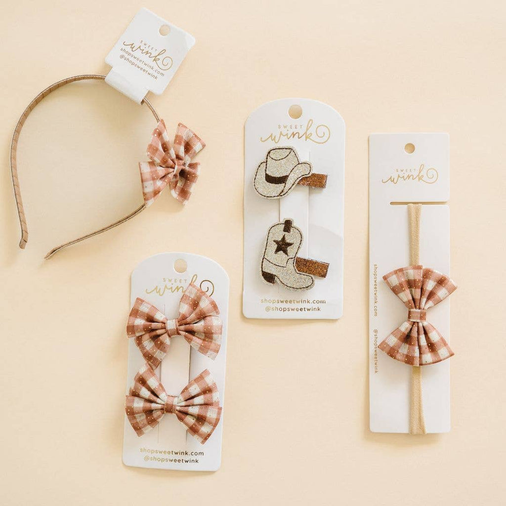 Gingham Printed Tulle Bow Clip Set