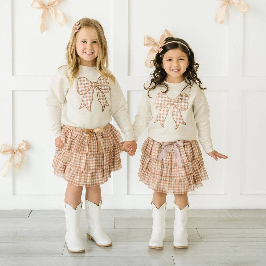 Gingham Printed Tulle Bow Clip Set