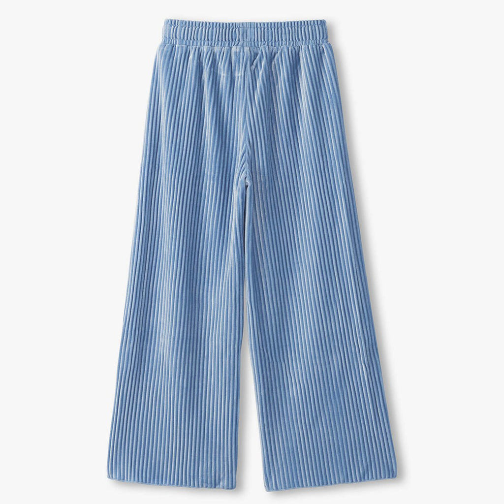 Girls Cornflower Blue Pleated Velour Relaxed Pants