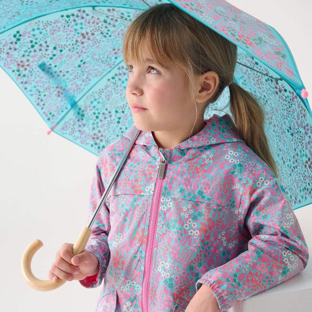 Girls Ditsy Floral Zip-Up Lightweight Rain Jacket