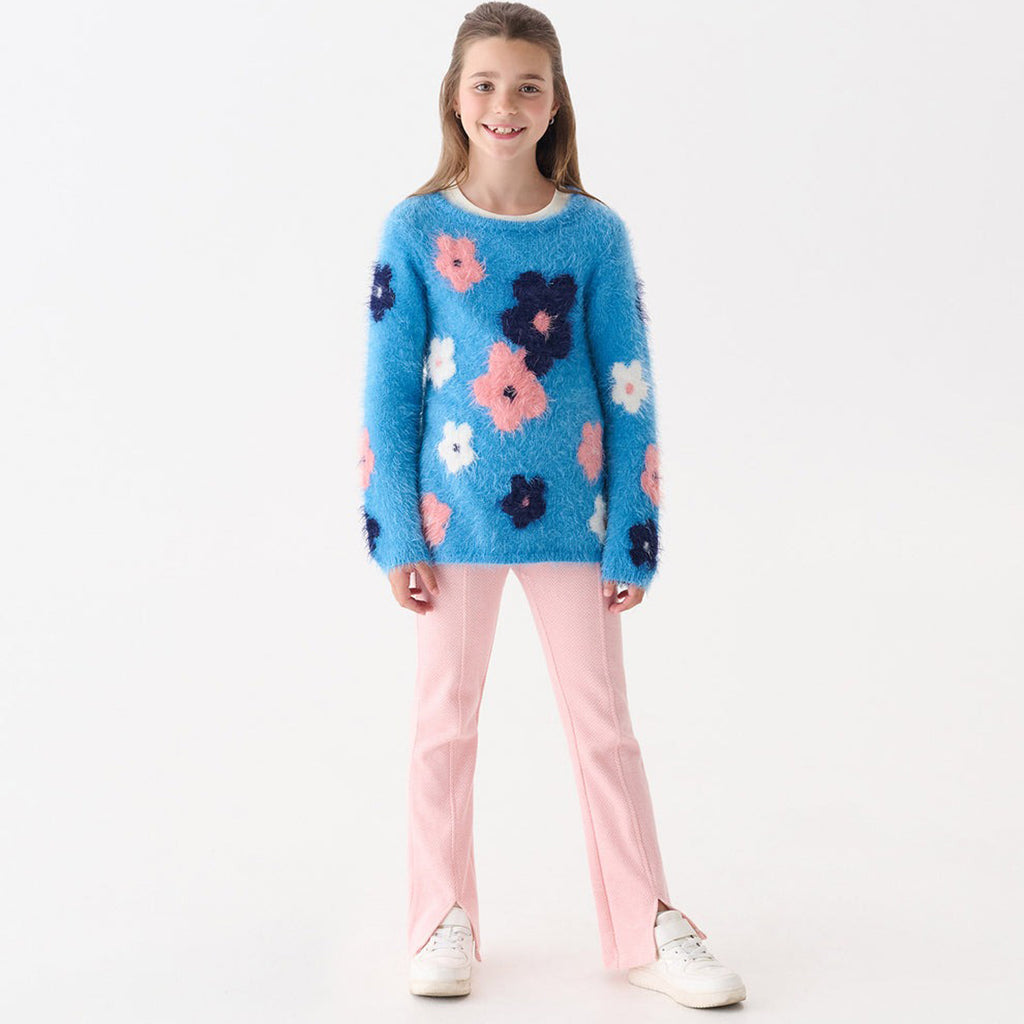 Girls Flamingo Pink Herringbone Bell Bottoms