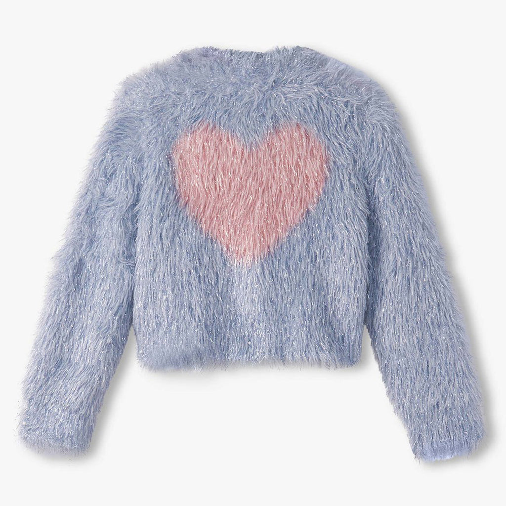 Girls Glitter Heart Blue Metallic Cardigan
