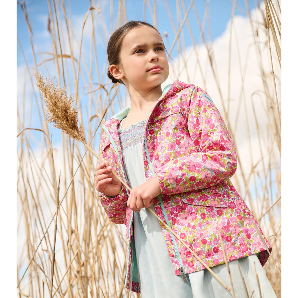 Girls Groovy Flowers Zip-Up Lightweight Rain Jacket