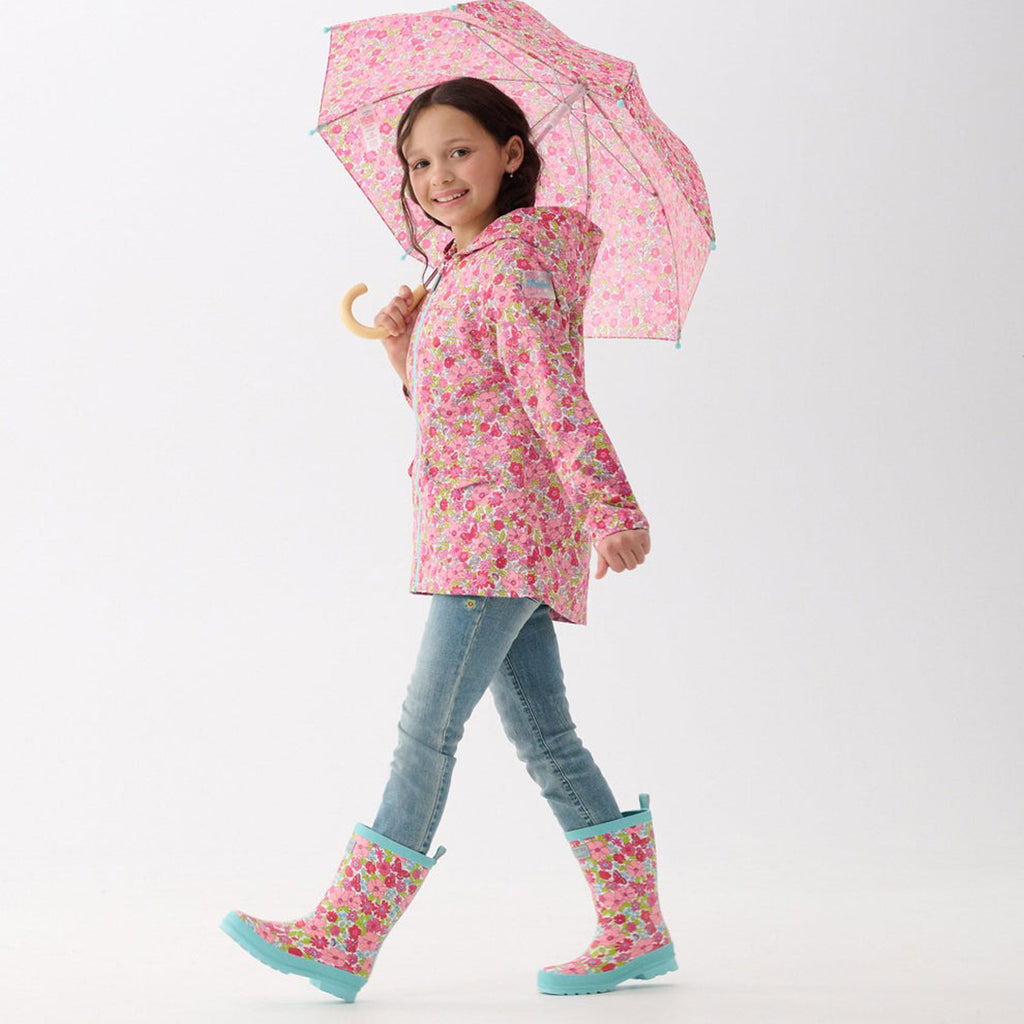 Girls Groovy Flowers Zip-Up Lightweight Rain Jacket