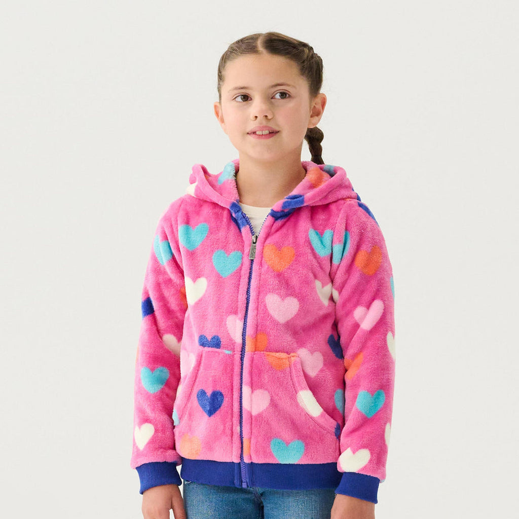 Girls Hearts Fleece Zip-Up Hoodie