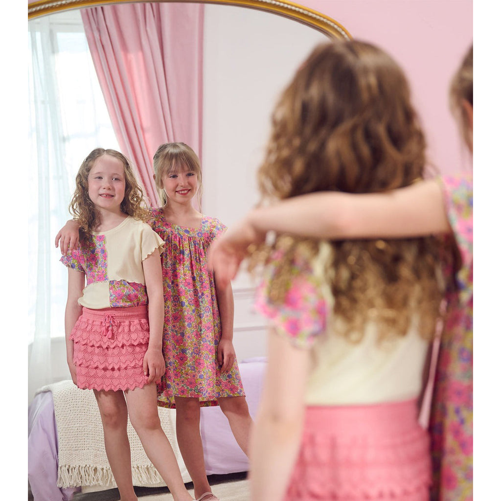 Girls Pink Hearts Floaty Skort