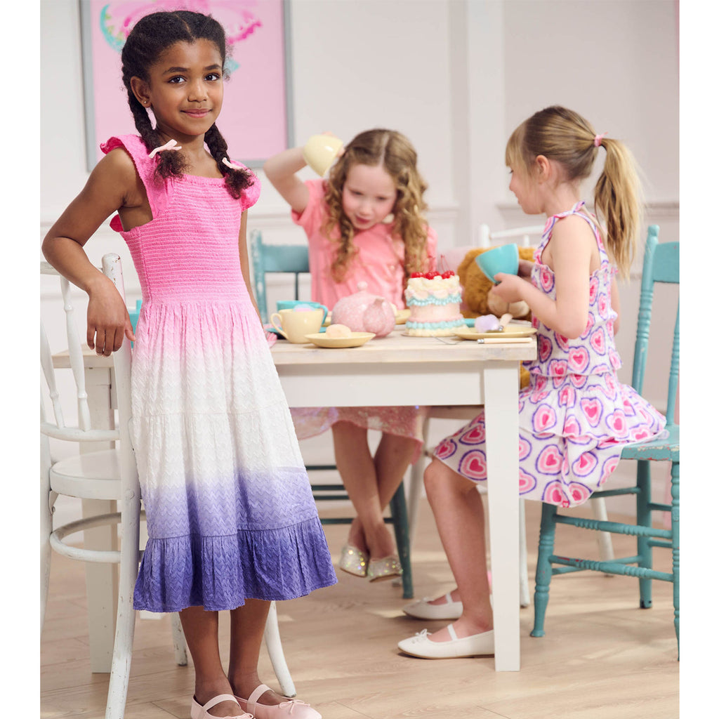 Girls Purple Dip Dye Smocked Dress