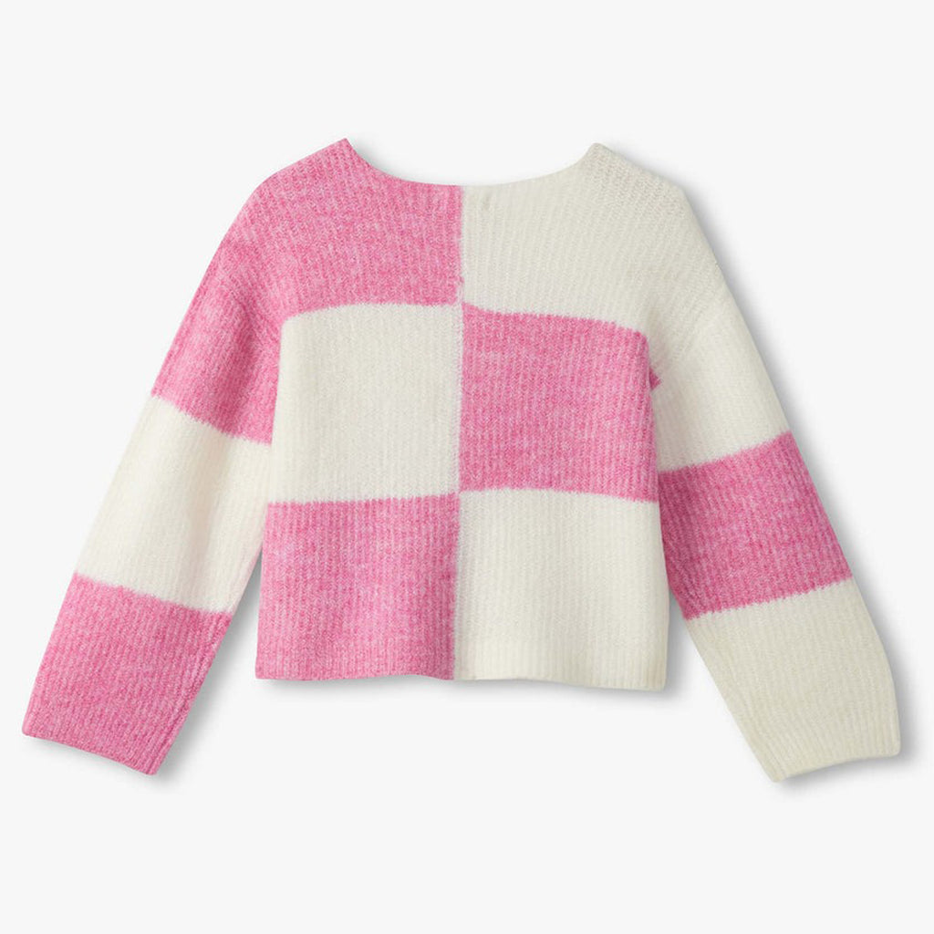 Girls Sea Pink Check Drop Shoulder Sweater