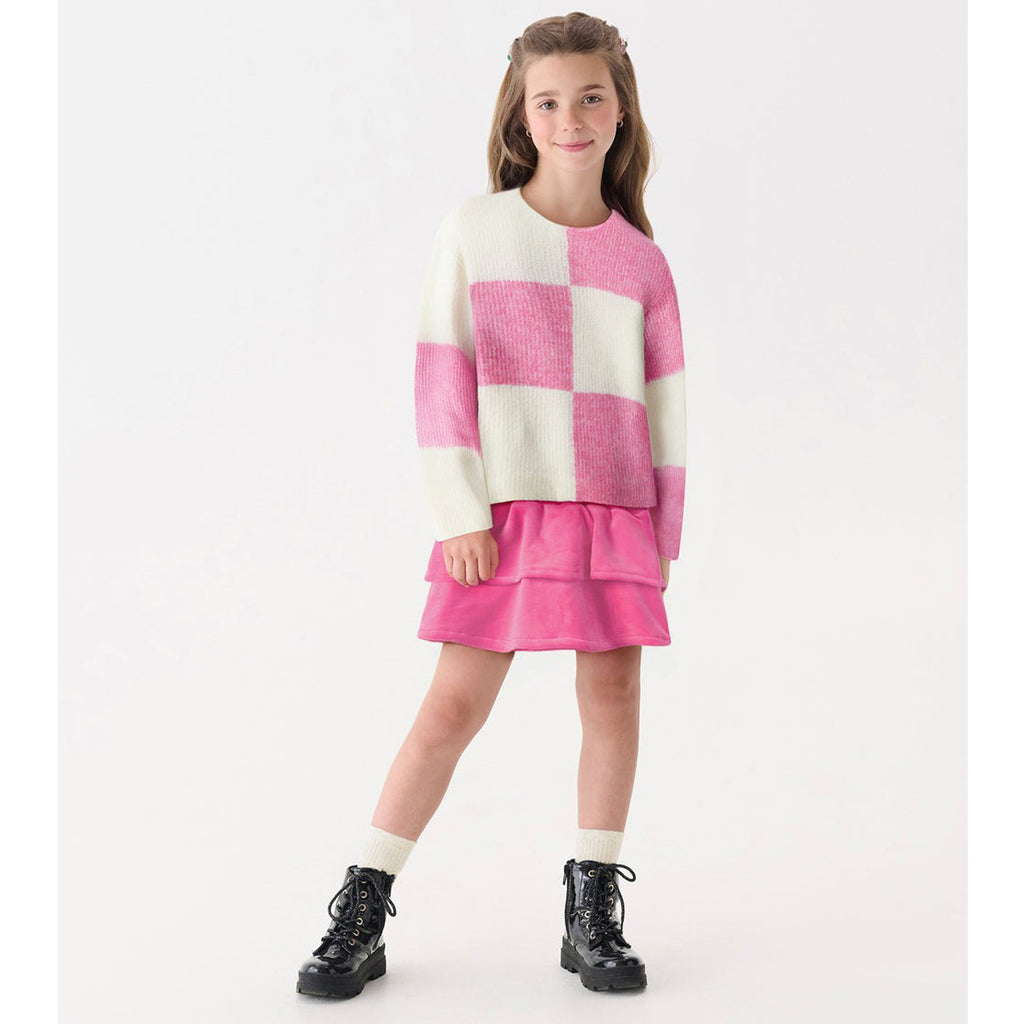 Girls Sea Pink Check Drop Shoulder Sweater