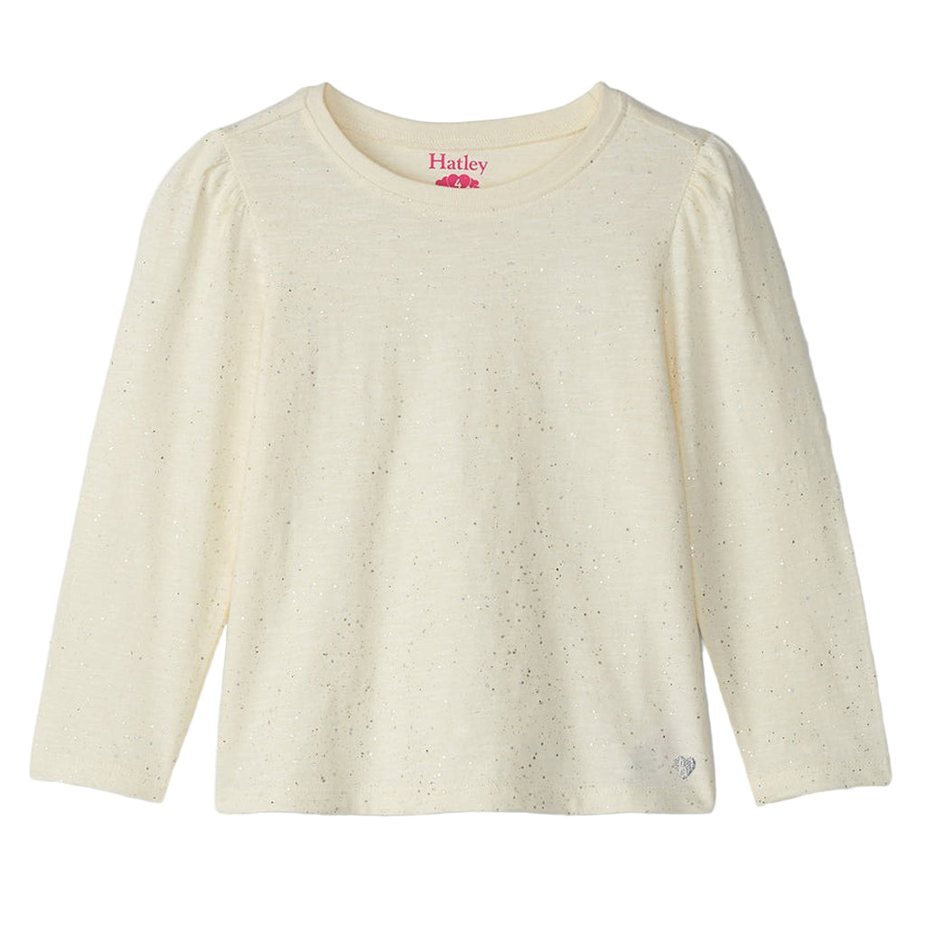 Beige long-sleeve shirt with 'Hatley' branding on a white background