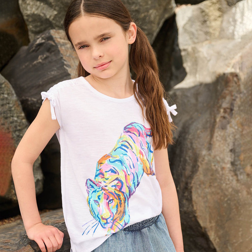Girls Tiger Cinched Shoulder Top