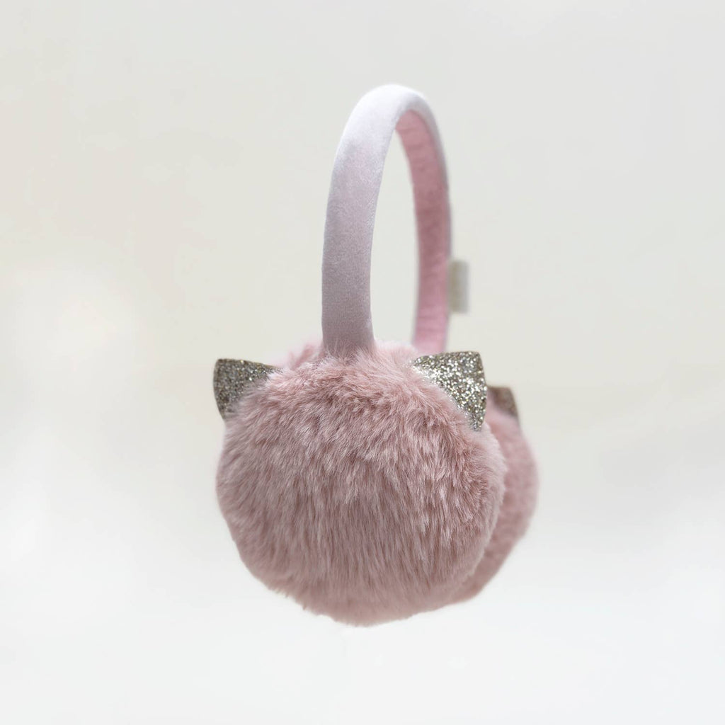Pink ear muffs with cat ears on a white background