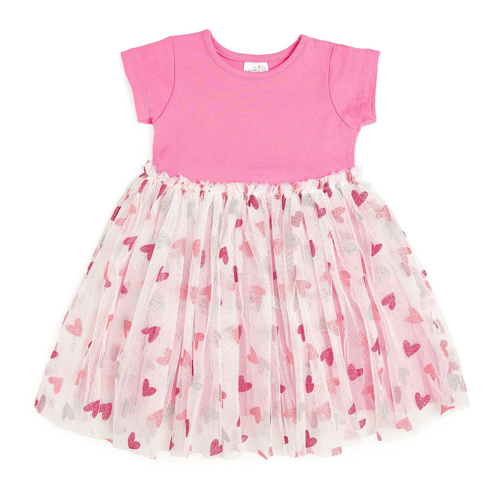 Glitter Heart Valentine's Day Short Sleeve Tutu Dress-DRESSES & SKIRTS-Sweet Wink-Joannas Cuties