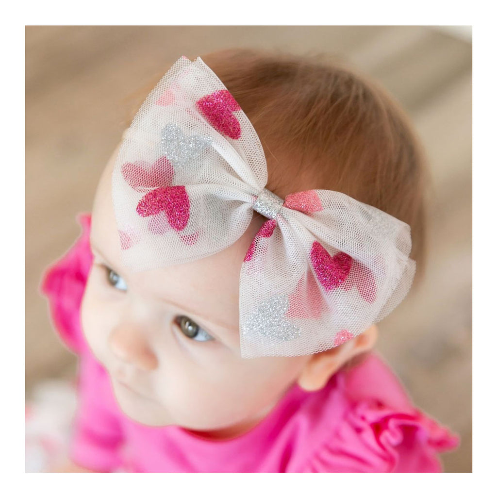 Glitter Heart Valentine's Day Tulle Bow Baby Headband-HEADBANDS-Sweet Wink-Joannas Cuties