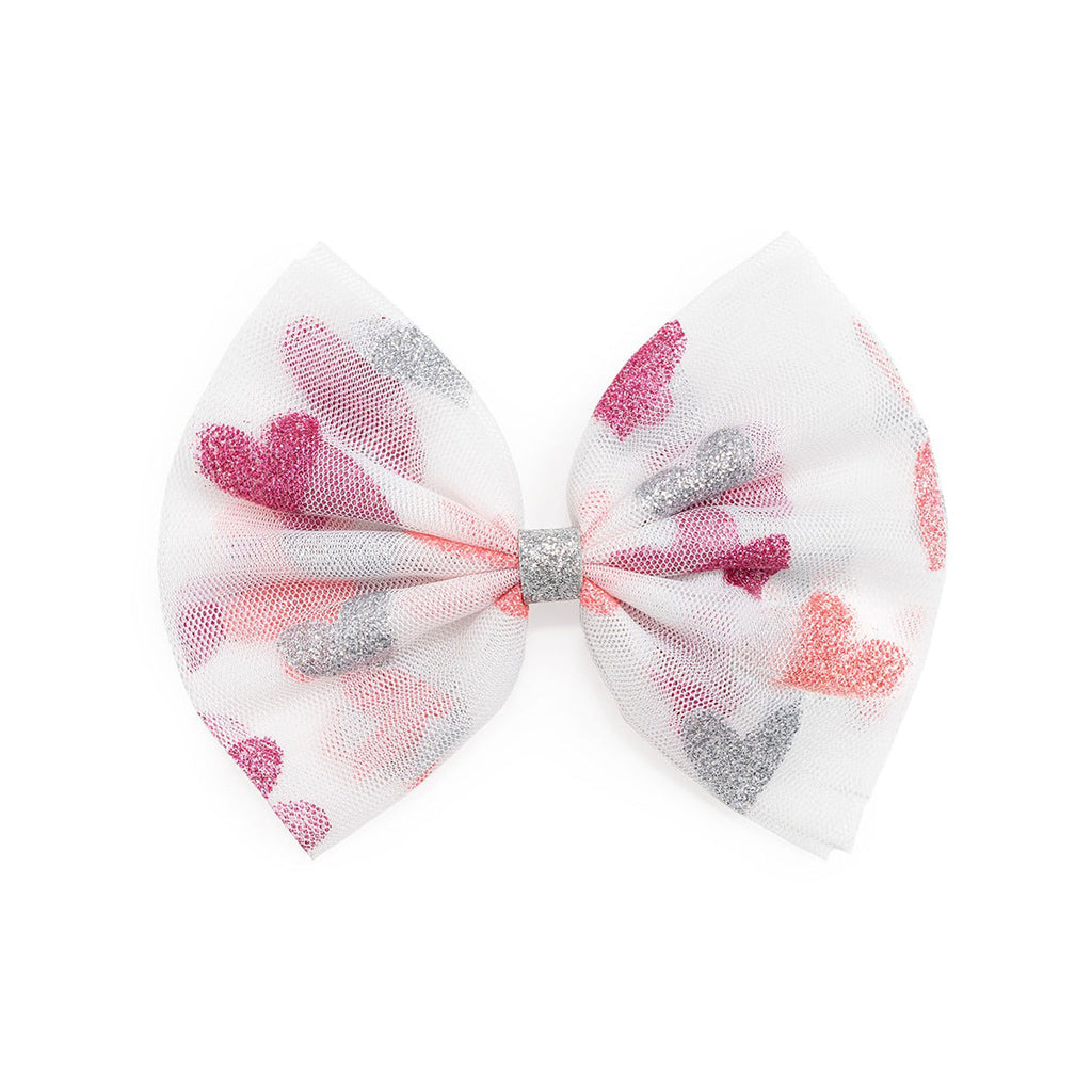 Glitter Heart Valentine's Day Tulle Bow Clip-HAIR CLIPS-Sweet Wink-Joannas Cuties