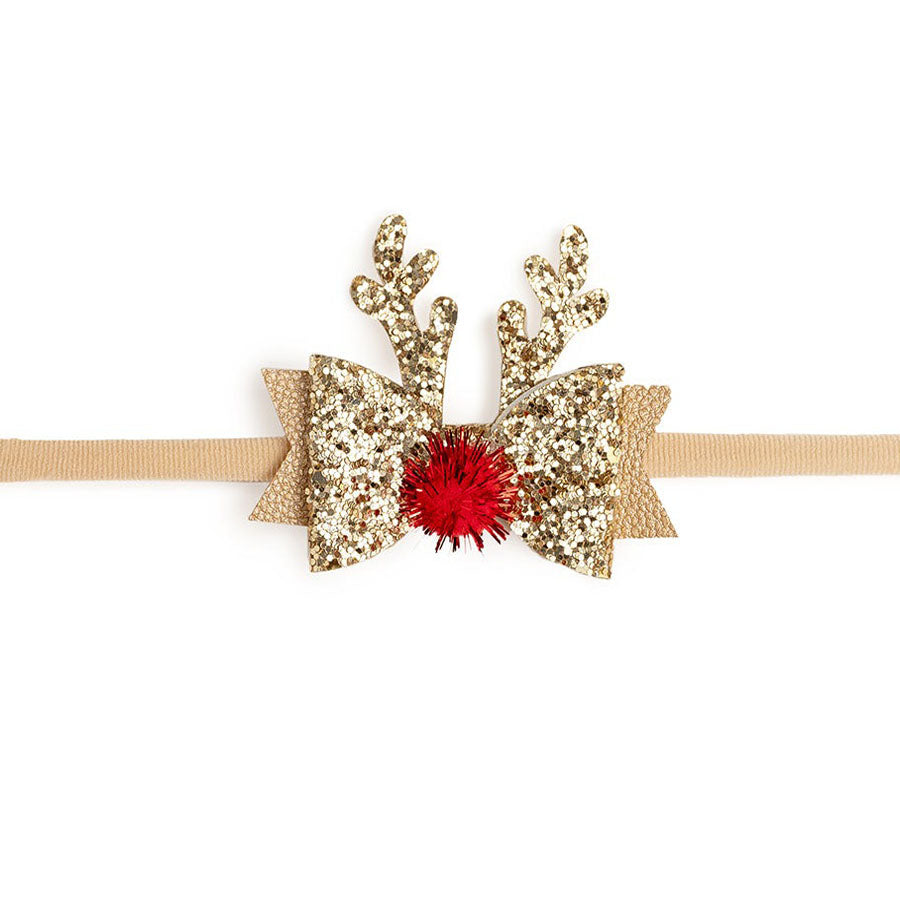 Gold Reindeer Christmas Bow Baby Headband-HEADBANDS-Sweet Wink-Joannas Cuties