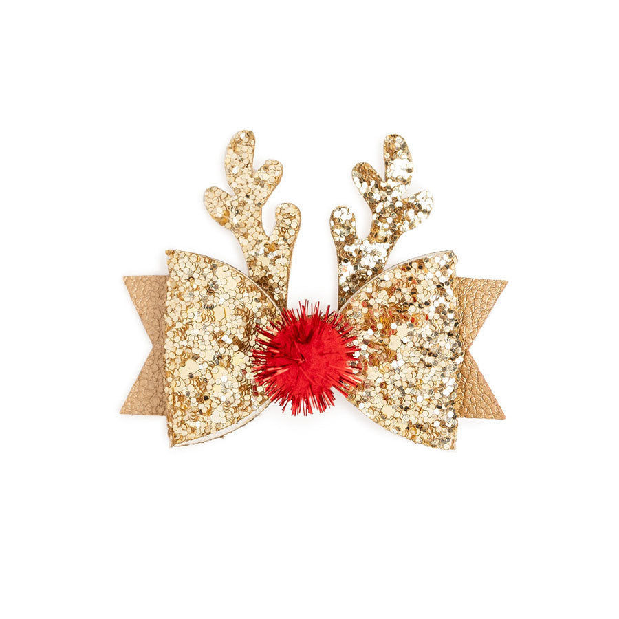 Gold Reindeer Christmas Bow Clip-HAIR CLIPS-Sweet Wink-Joannas Cuties