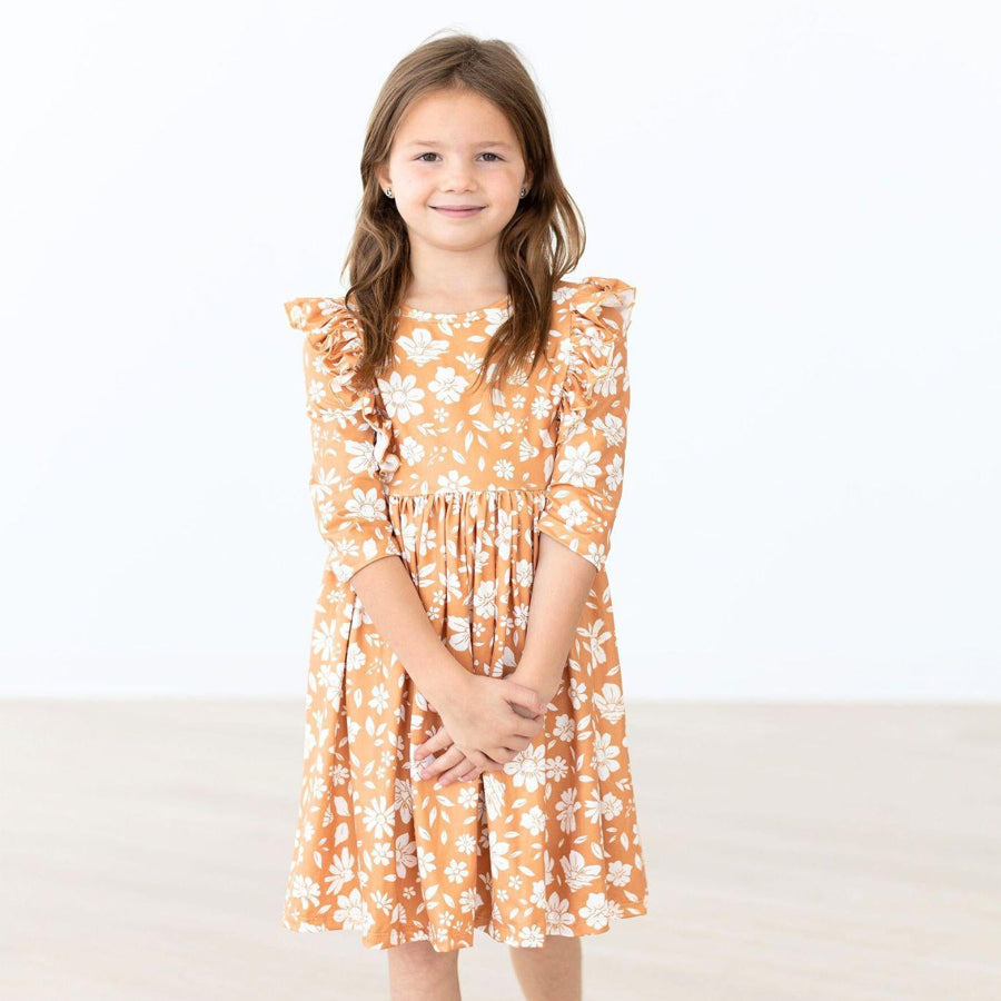 Golden Blooms Ruffle Twirl Dress-DRESSES & SKIRTS-Mila & Rose-Joannas Cuties