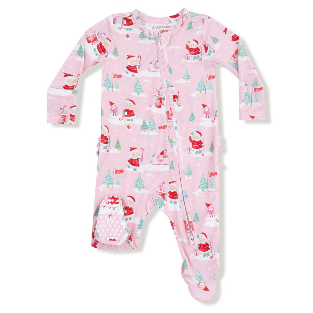 Golfing Mrs. Claus and Elves - 2 Way Zipper Ruffle Back Footie