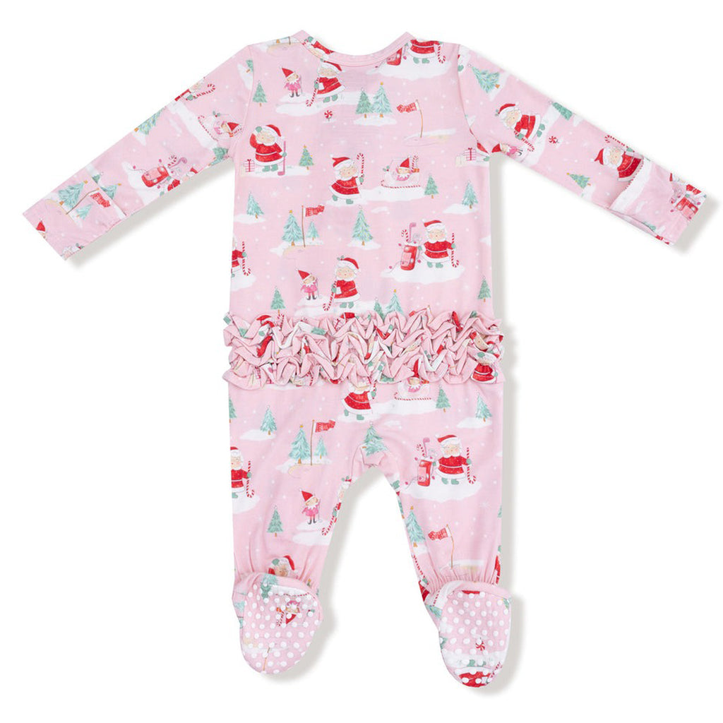 Golfing Mrs. Claus and Elves - 2 Way Zipper Ruffle Back Footie