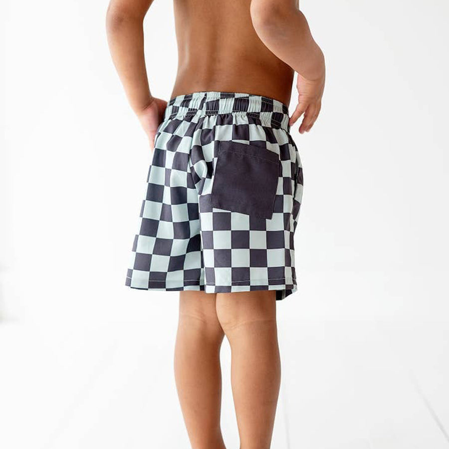 Green + Grey Check | Swim Shorts-SWIMWEAR-Made By Molly-Joannas Cuties