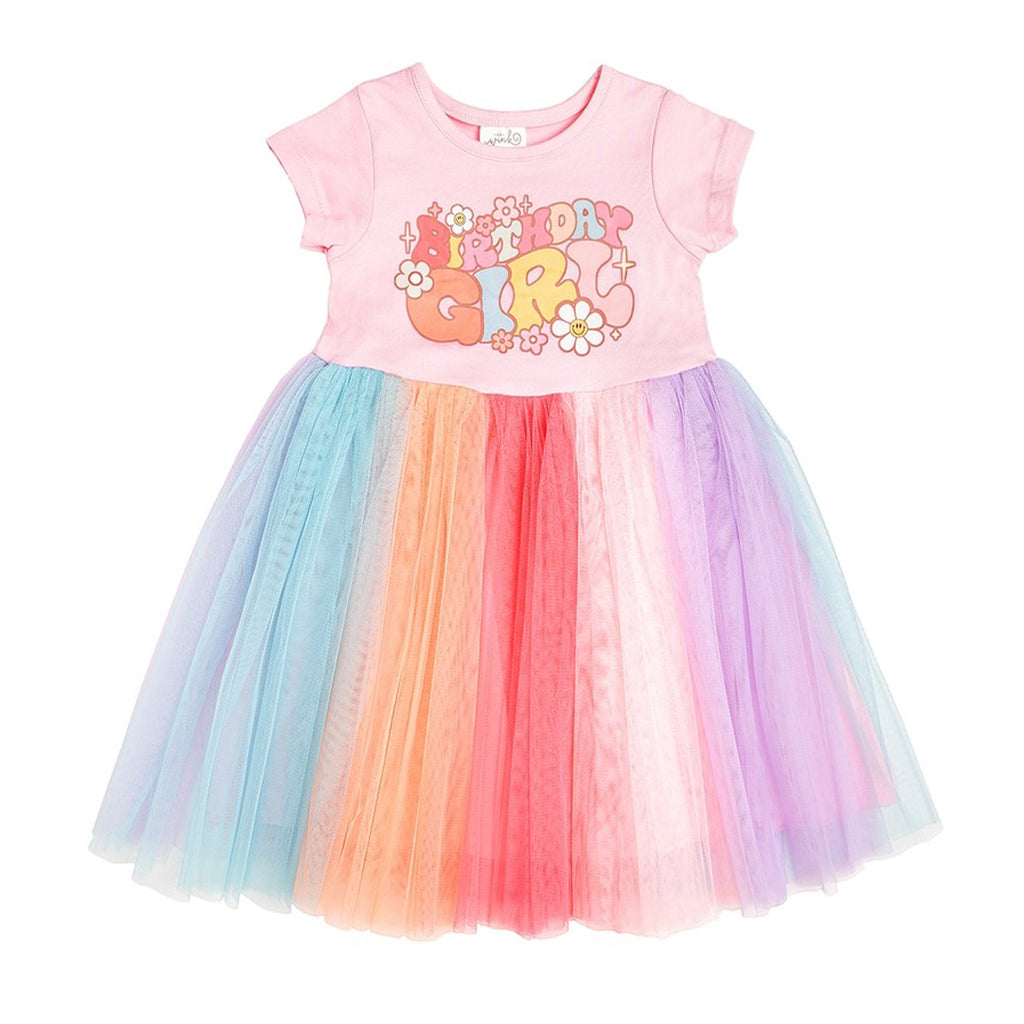 Groovy Birthday Girl Short Sleeve Tutu - Kids Birthday Dress