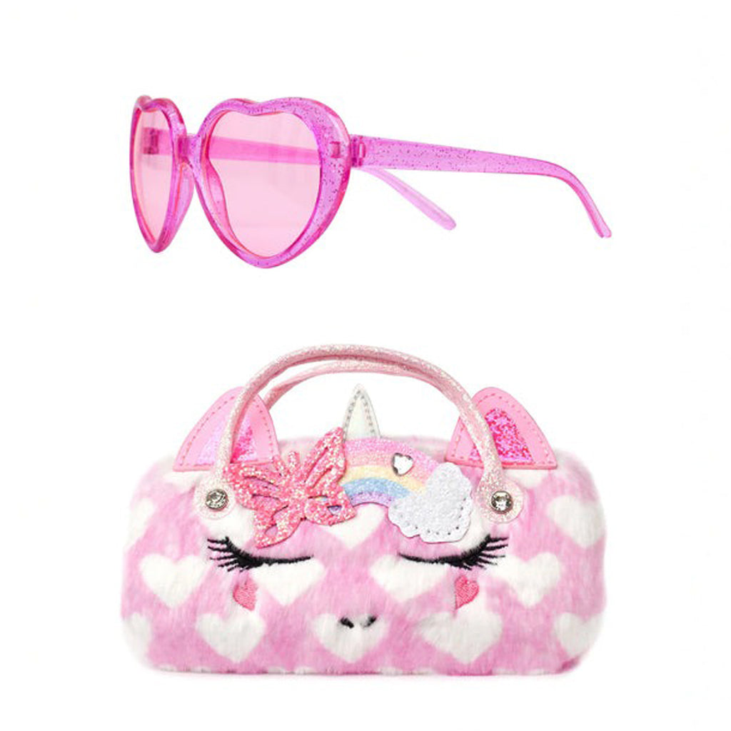 Gwen Unicorn Plush Pink Heart-Printed Sunglasses and Case