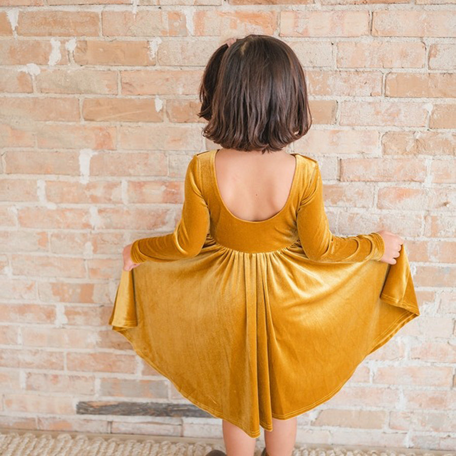 Gwendolyn Dress in Golden Velvet-DRESSES & SKIRTS-Ollie Jay-Joannas Cuties
