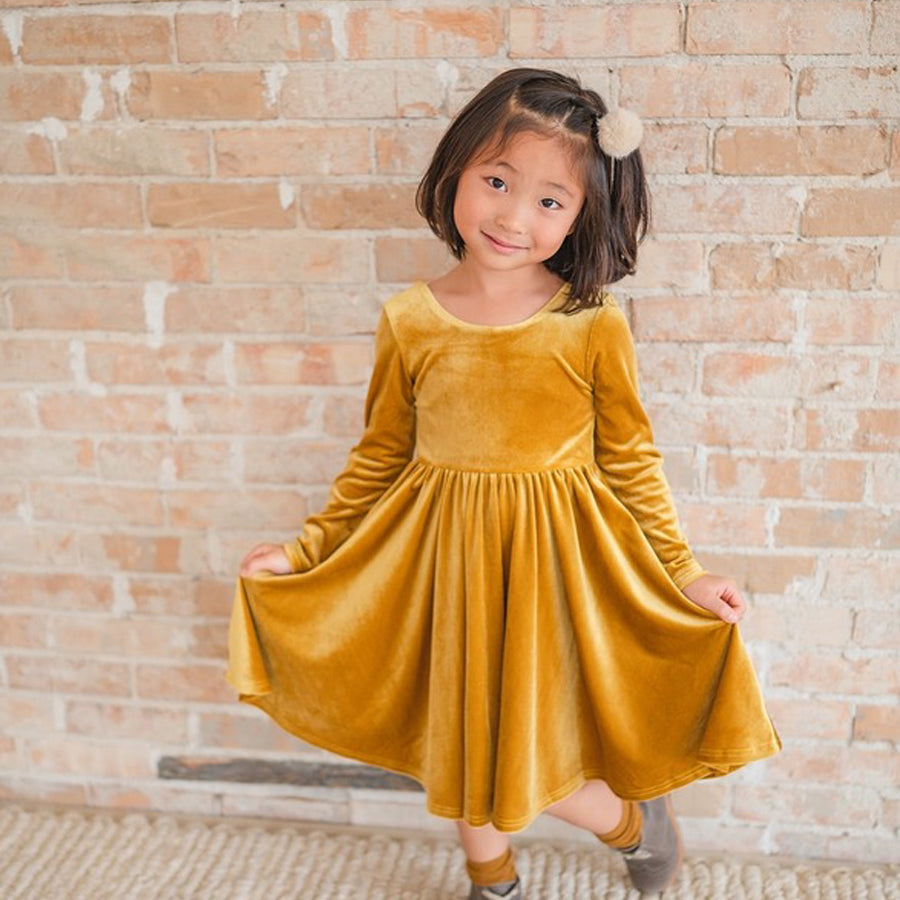 Gwendolyn Dress in Golden Velvet-DRESSES & SKIRTS-Ollie Jay-Joannas Cuties