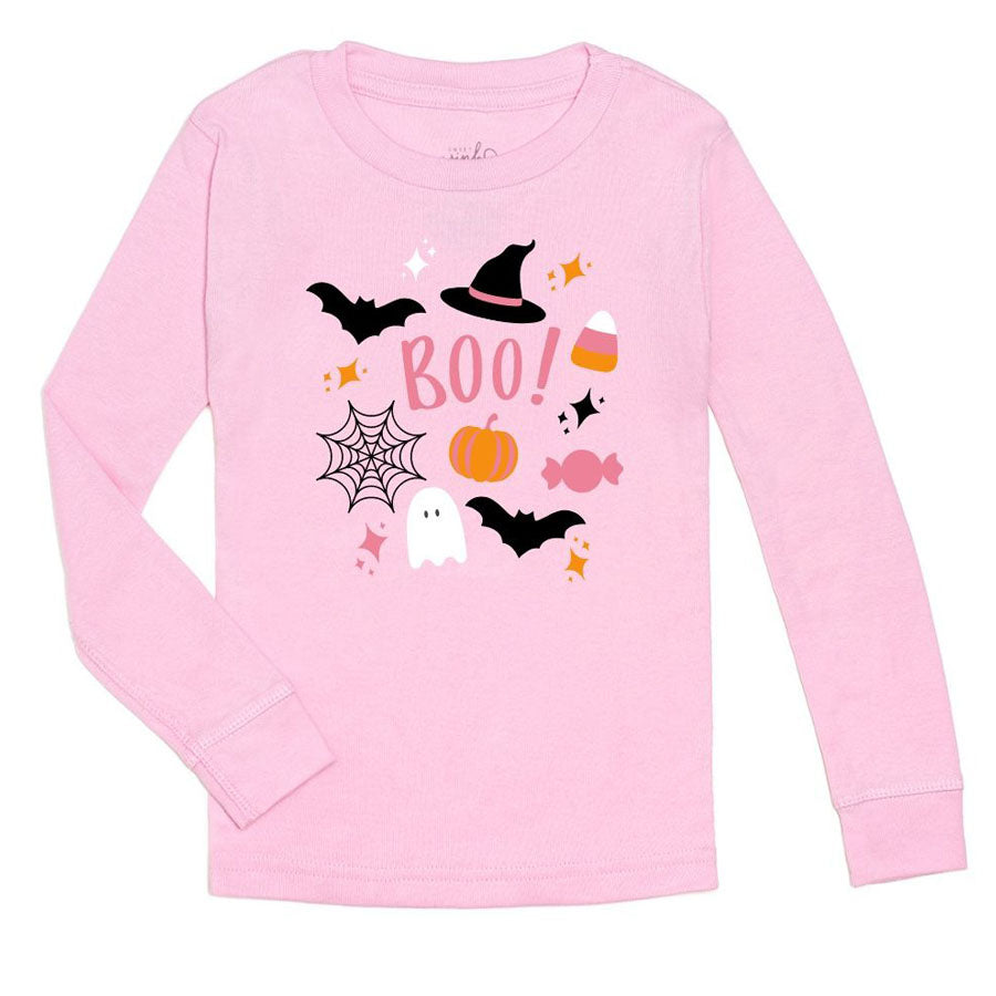 Halloween Doodle Long Sleeve Shirt - Pink-TOPS-Sweet Wink-Joannas Cuties