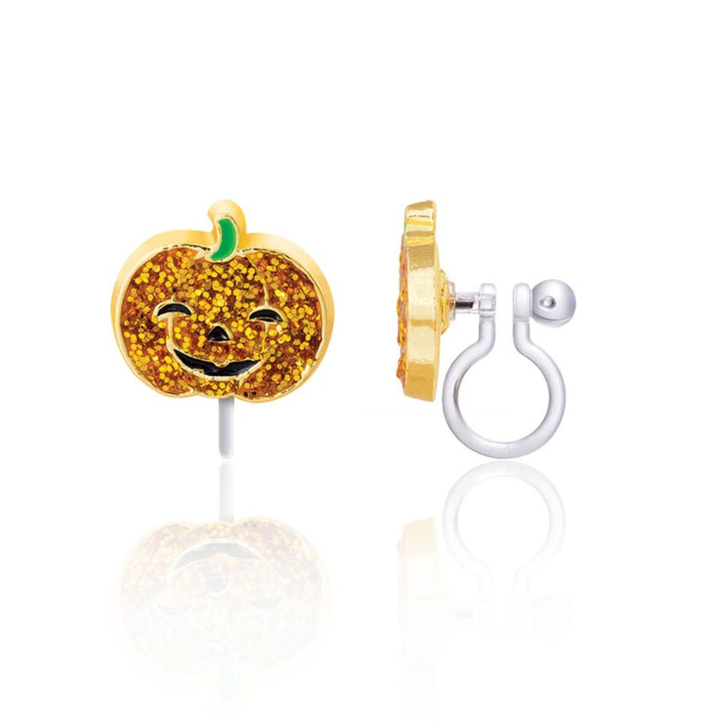 Halloween Glitter Pumpkin Clip On Earrings for Girls