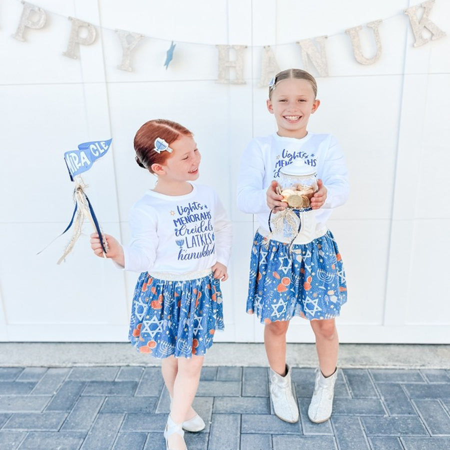 Hanukkah Fun Long Sleeve Shirt-TOPS-Sweet Wink-Joannas Cuties